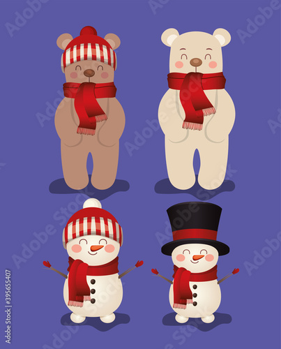 set of christmas icons in purple background