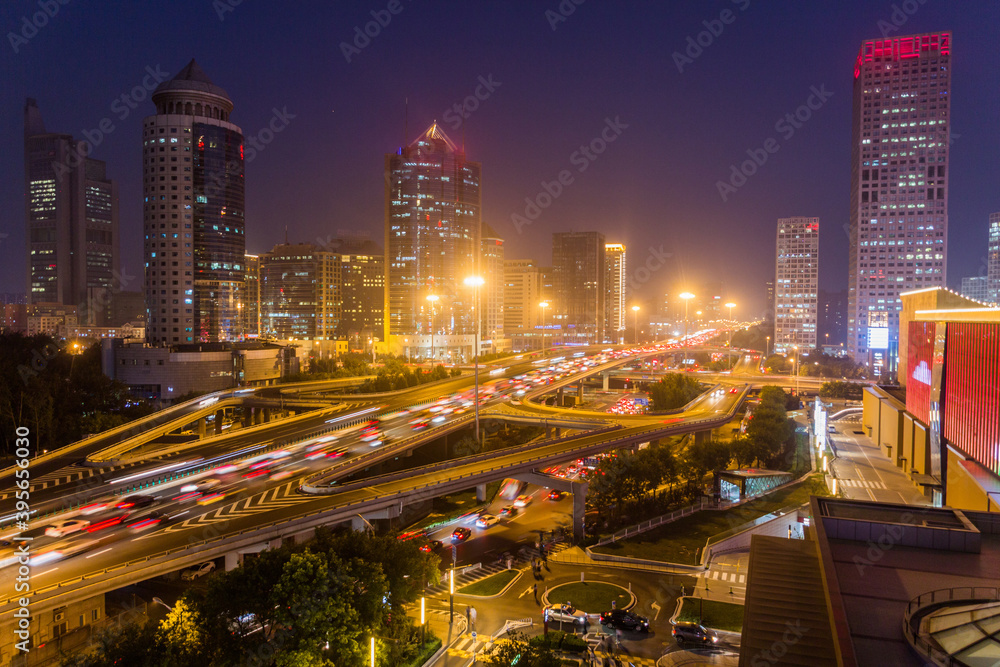 Evening skyline of Beijing skyscrapers, China Evening skyline of Beijing skyscrapers, China