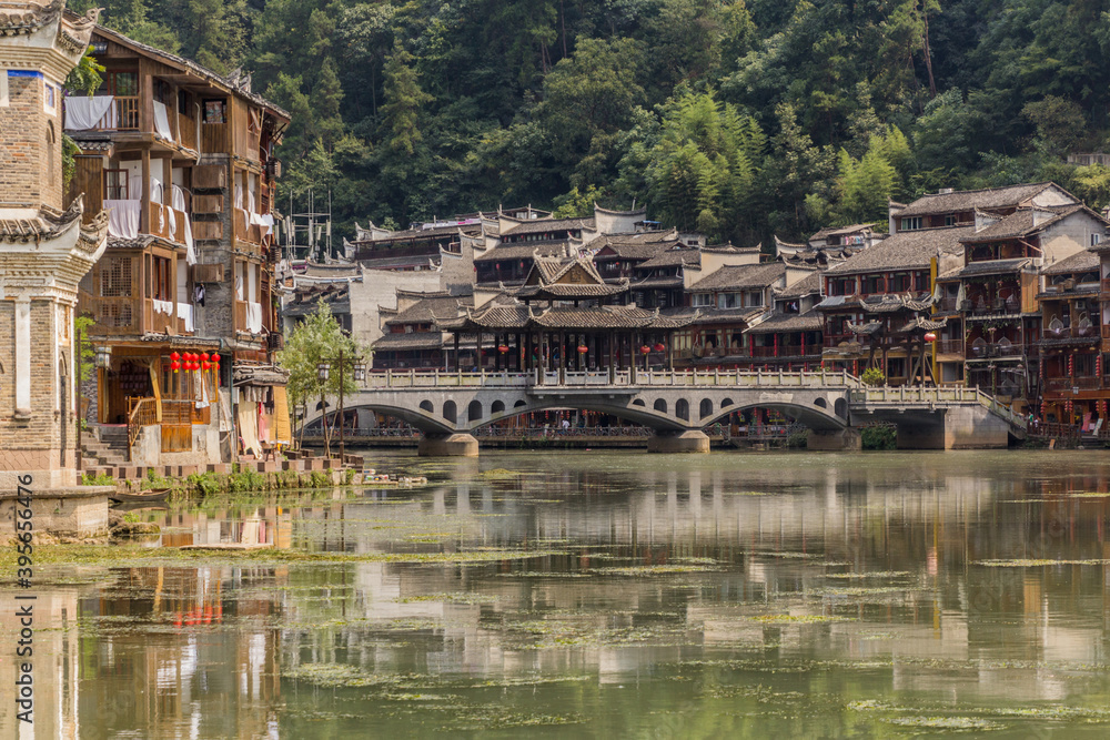 Riverside houses in Fenghuang Ancient City, Hunan province, China