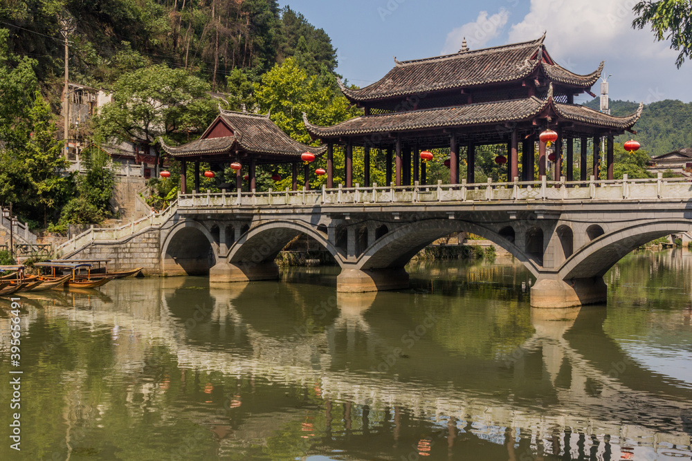 Bridge crossing Tuo river in Fenghuang Ancient City, Hunan province, China