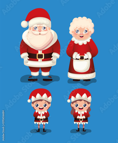 set of christmas icons in blue background