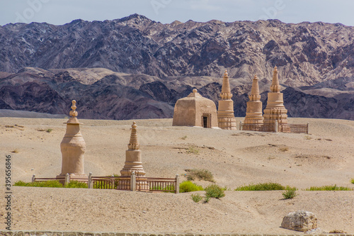 Buddhist pagodas at Mogao Grottoes near Dunhuang, Gansu Province, China