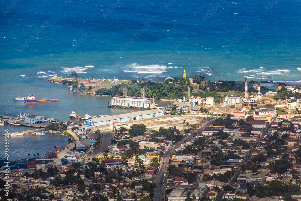Aerial view of a port in Puerto Plata, Dominican Republic