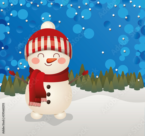 christmas snowman icon in a forest background