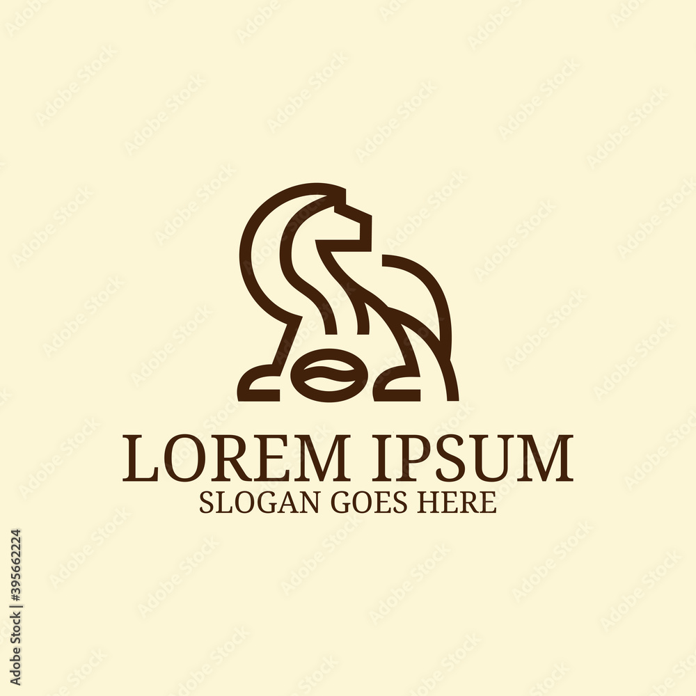Obraz premium abstract lion coffee shop logo design vector, with outline art style