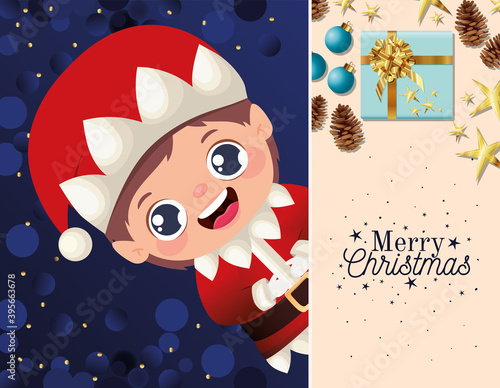 christmas elf icon and merry christmas lettering