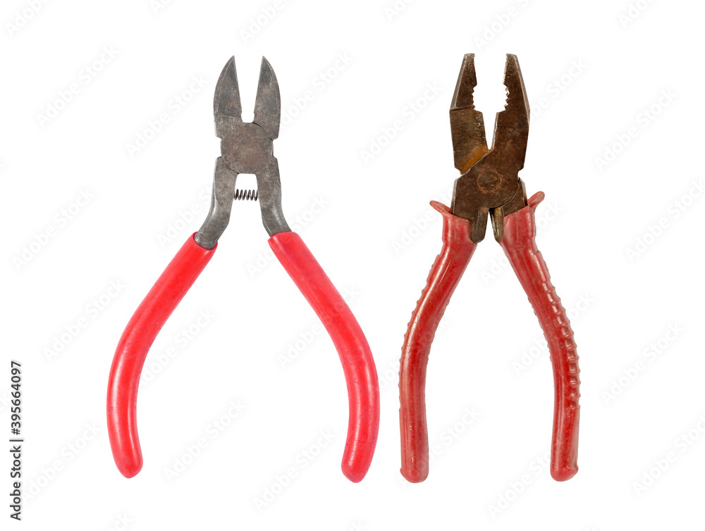 Old pliers isolated on white background Old pliers isolated on white background