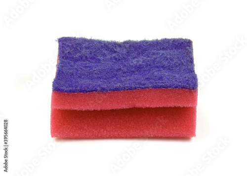 Red and blue dishwashing sponge isolate on  white background.