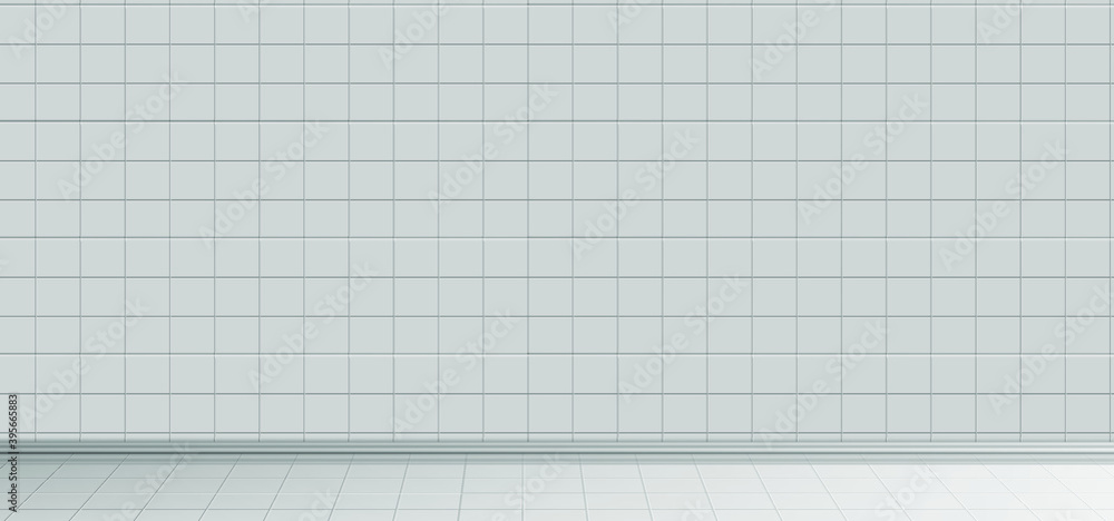 White horizontal background with tiles. Tile background. Abstract block pattern. Brick texture. Square tiles. White, grey colors. Flat gray background.Realistic 3d square tile with shadow.Vector eps10