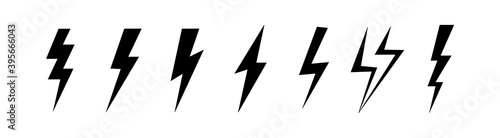Set lightning bolt. Thunderbolt flat style, black and white