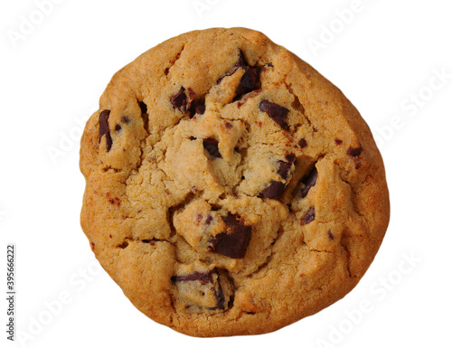 Closeup of a Chocolate Chip Cookie isolated on white.