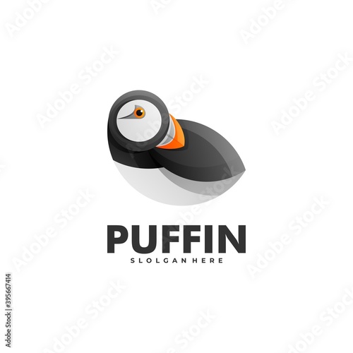 Vector Logo Illustration Puffin Gradient Colorful Style.
