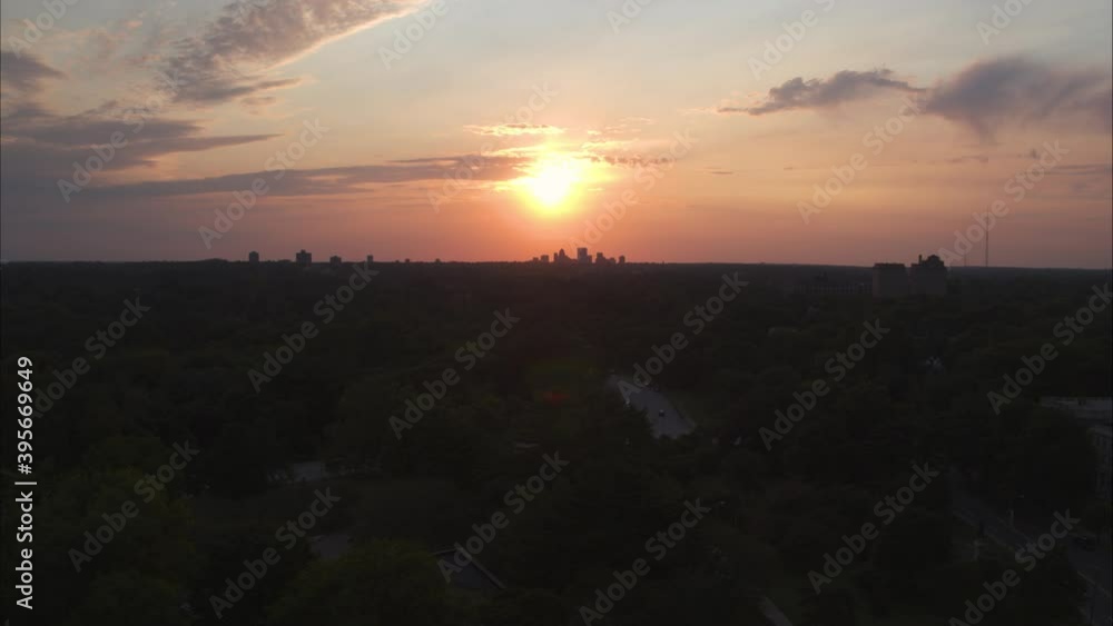 Aerial shot of the sunset in the middle of the city Aerial shot of the sunset in the middle of the city