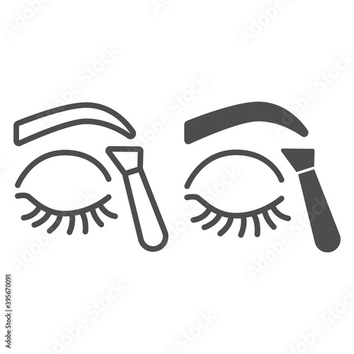 Cosmetic tweezers for eyebrow and closed eye line and solid icon, makeup routine concept, Eyebrow tweezers sign on white background, Beautician forceps icon in outline style. Vector graphics.