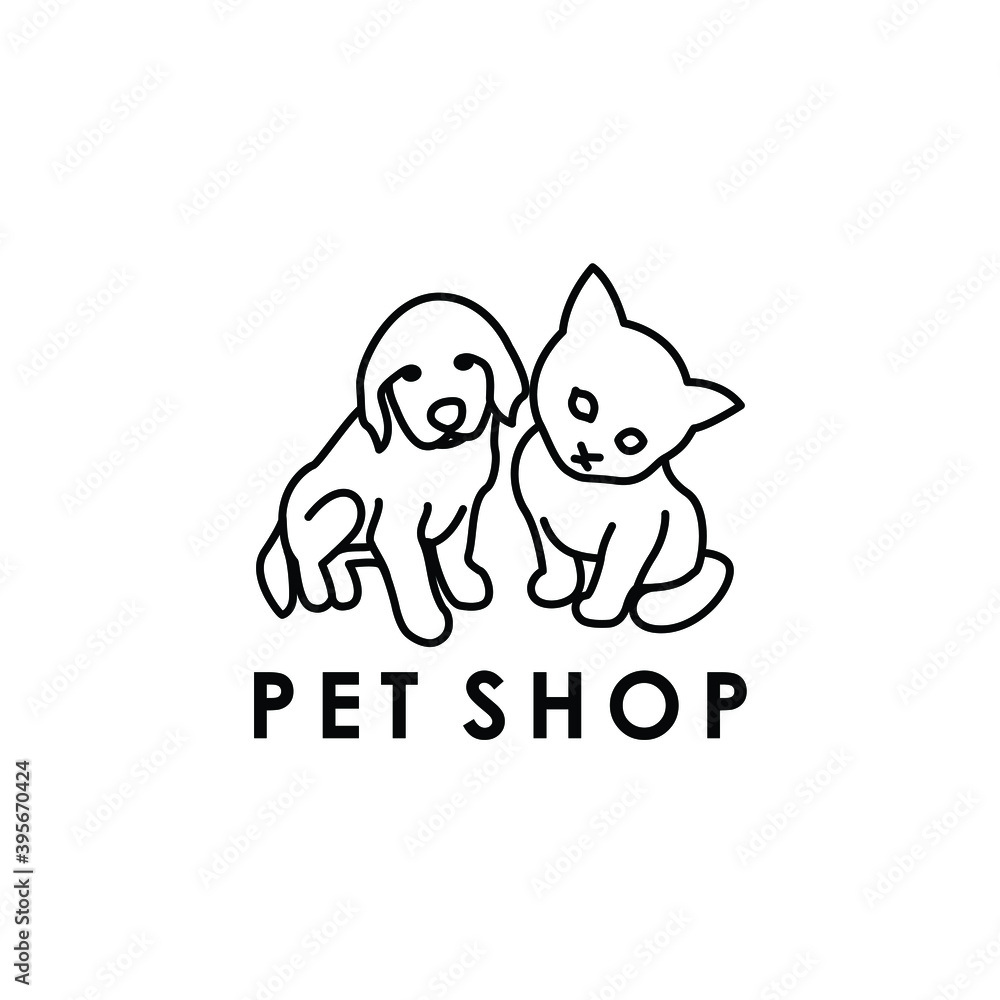 Illustration abstract line art cat and dog animal logo design vector