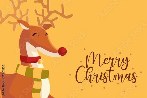 merry christmas cute reindeer with scarf greeting card