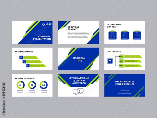Company Investment Pitch Decks Vector Template Design. Elegant and Modern Styling to convince any message. Colorful Design and appealing business presentation template
