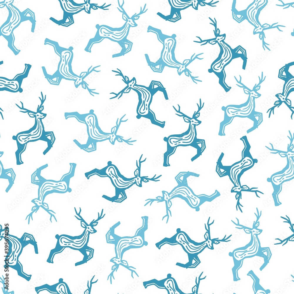 Abstract Decoration Winter Blue Deer Vector Illustration Pattern