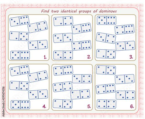  A game for children. Development of attention. Find two identical groups with dominoes