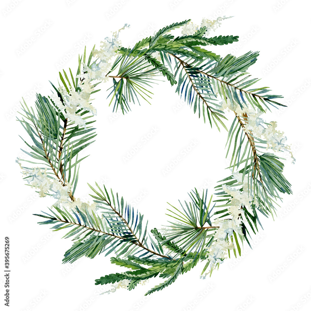 Watercolor Christmas classic wreah with fir branch, twigs spruce, wild flowers, pampas grass. Winter greenery frame, evergreen illustration for greeting card, christmas card, invintation card. Watercolor Christmas classic wreah with fir branch, twigs spruce, wild flowers, pampas grass. Winter greenery frame, evergreen illustration for greeting card, christmas card, invintation card.