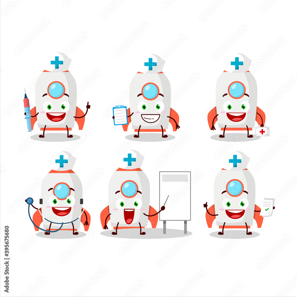 Fototapeta premium Doctor profession emoticon with white rocket firecracker cartoon character