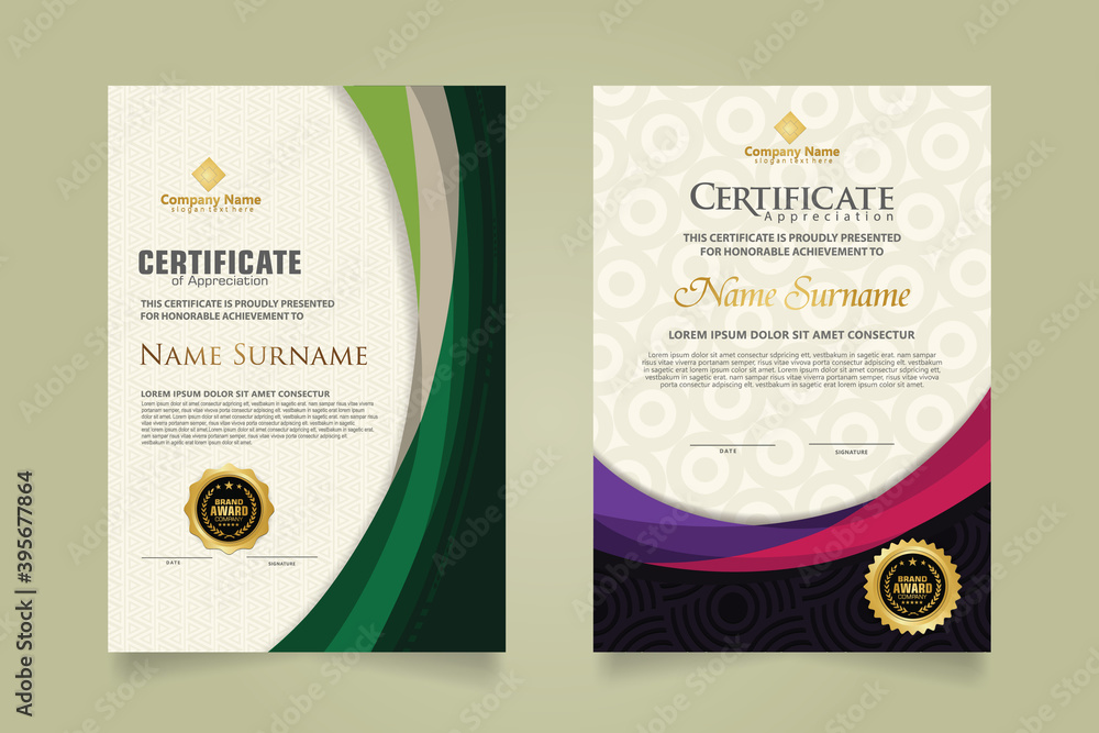 Set modern certificate template with futuristic and elegant color wave ...