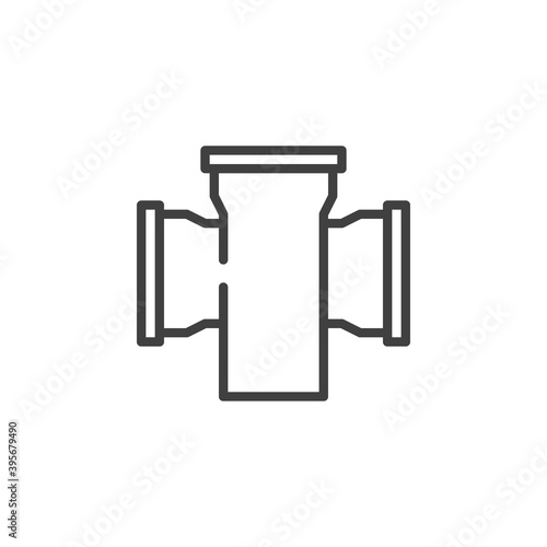 Plastic pipe fitting line icon. linear style sign for mobile concept and web design. Pvc sewer pipe outline vector icon. Symbol, logo illustration. Vector graphics