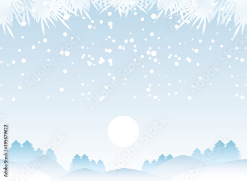 winter landscape snowy mountains with pines and field