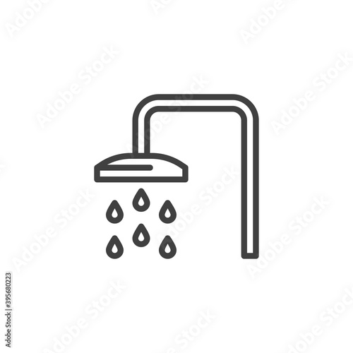 Shower and water drops line icon. linear style sign for mobile concept and web design. Bath shower outline vector icon. Symbol, logo illustration. Vector graphics