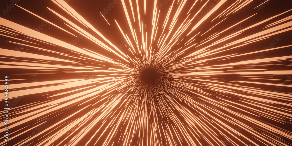 Obraz premium Abstract orange blue flight in space hyper jump 3d rendering.