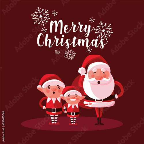 merry christmas cute santa and helpers characters card