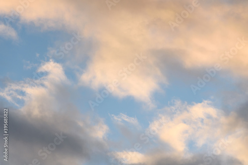 Colorful blue sky and clouds highlighted by setting sun, as a nature background  © knelson20