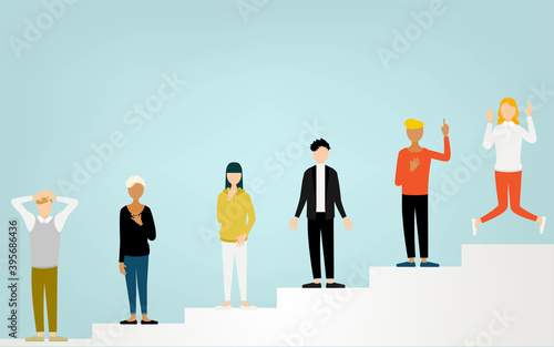 階段に立つ多国籍の人々、ランキングのイメージ