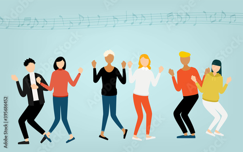 音楽に合わせて踊る多国籍の人たち