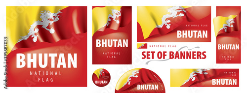Vector set of banners with the national flag of the Bhutan