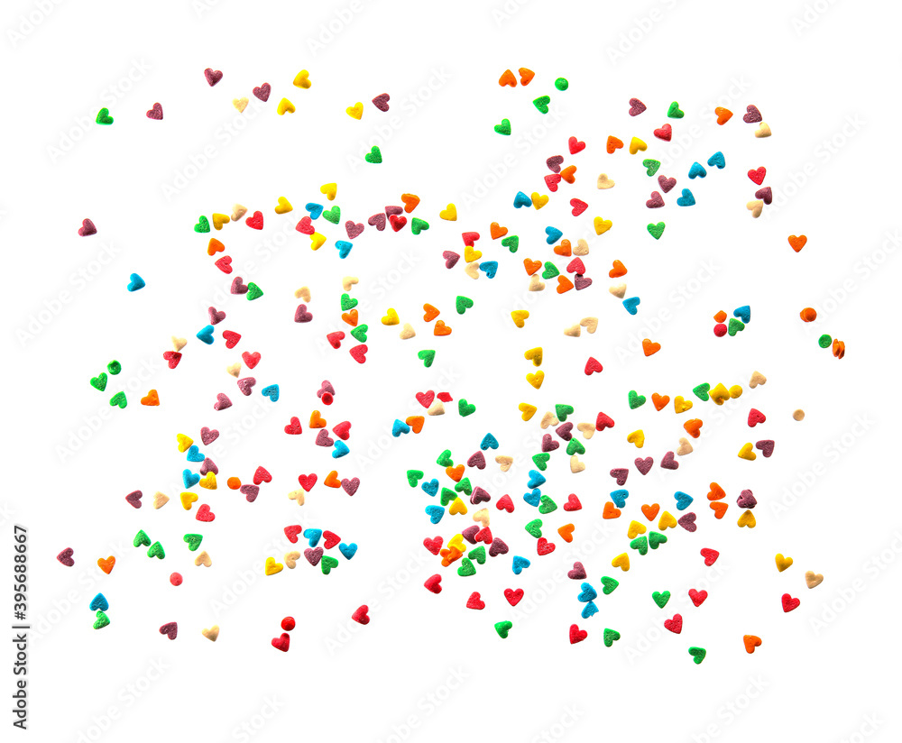 Sweet colorful sprinkles on white background