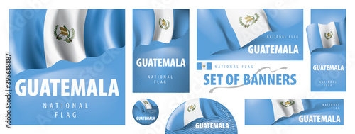 Vector set of banners with the national flag of the Guatemala