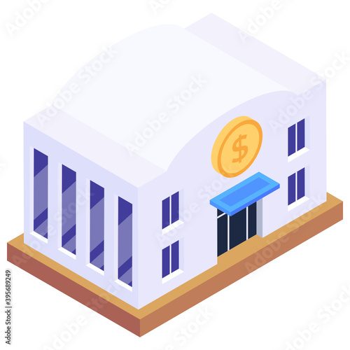 
Financial institute architecture, isometric icon of stock exchange building
