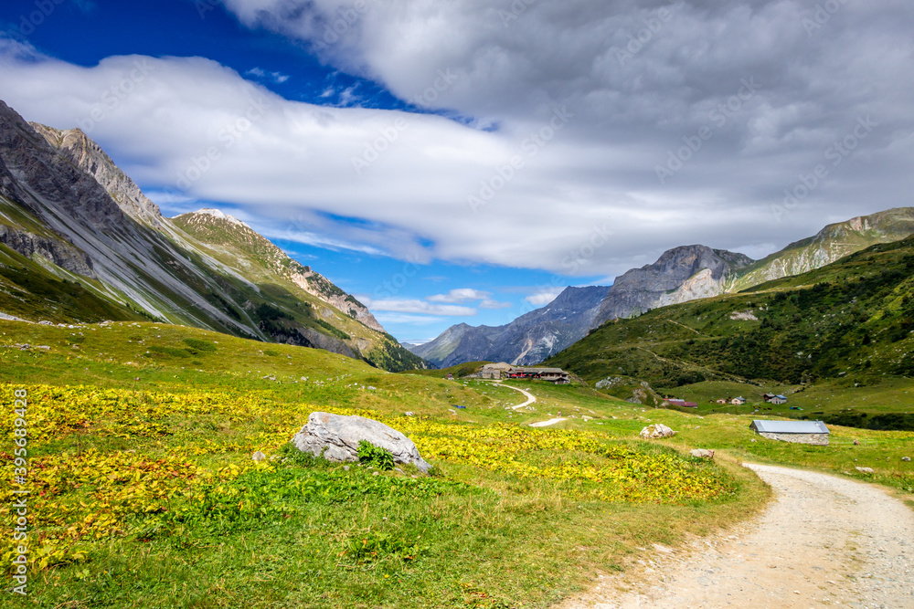 Mountain and hiking path landscape in French alps