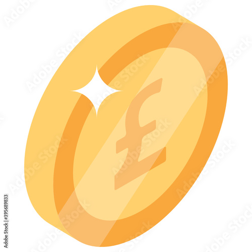 
Gold pound coin currency isometric icon of pound 
