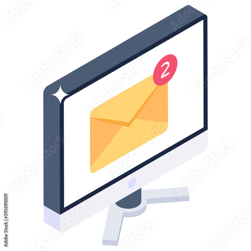 
Online emails notification, isometric icon of unread mails 
