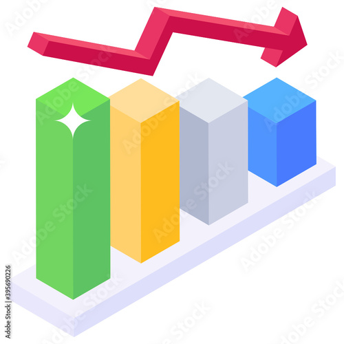  Mountains chart inside smartphone, isometric icon of statistical app 