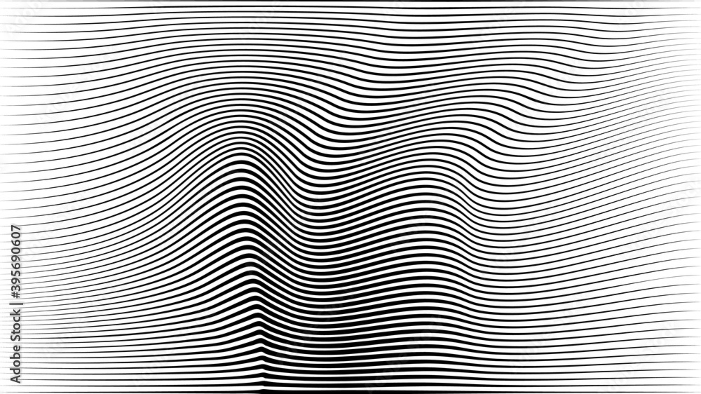 Abstract flow lines background . Fluid wavy shape .Striped linear pattern . Music sound wave . Vector illustration