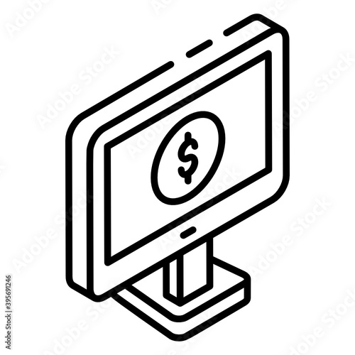 
Online finance, digital banking icon of glyph isometric style 
