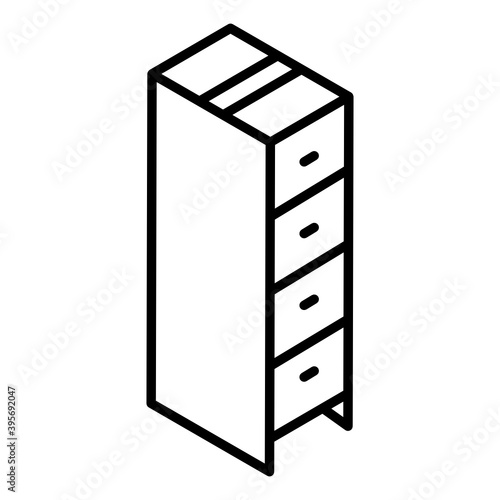 
A chest of drawers, glyph isometric icon of bureau
