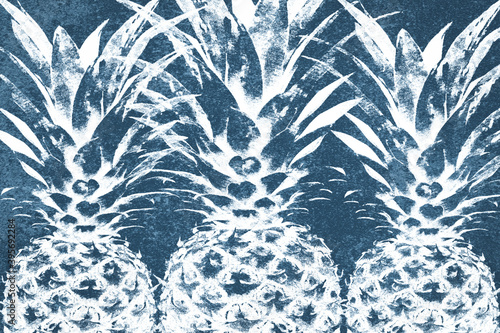 Multi layered composite image of pineapple fruits on grunge vintage background. Ideal for print canvas home decoration.
