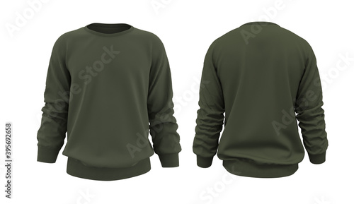 Blank sweatshirt mock up template in front, and back views, isolated on white, 3d rendering, 3d illustration