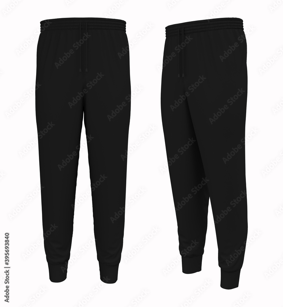 Blank joggers mockup, front and side views. Sweatpants. 3d rendering ...