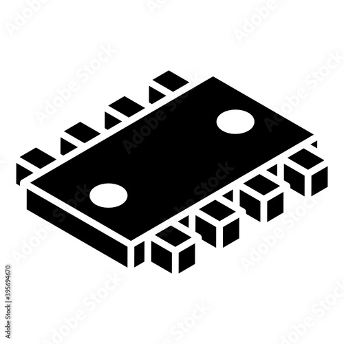 
Hardware circuit chip icon of glyph isometric style, integrated circuit 

