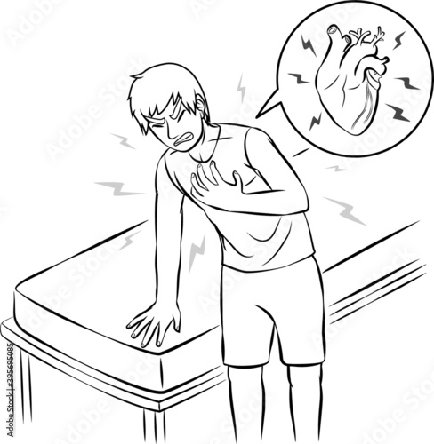 The young man had chest pain and hurt like a symptoms of heart attack cartoon vector